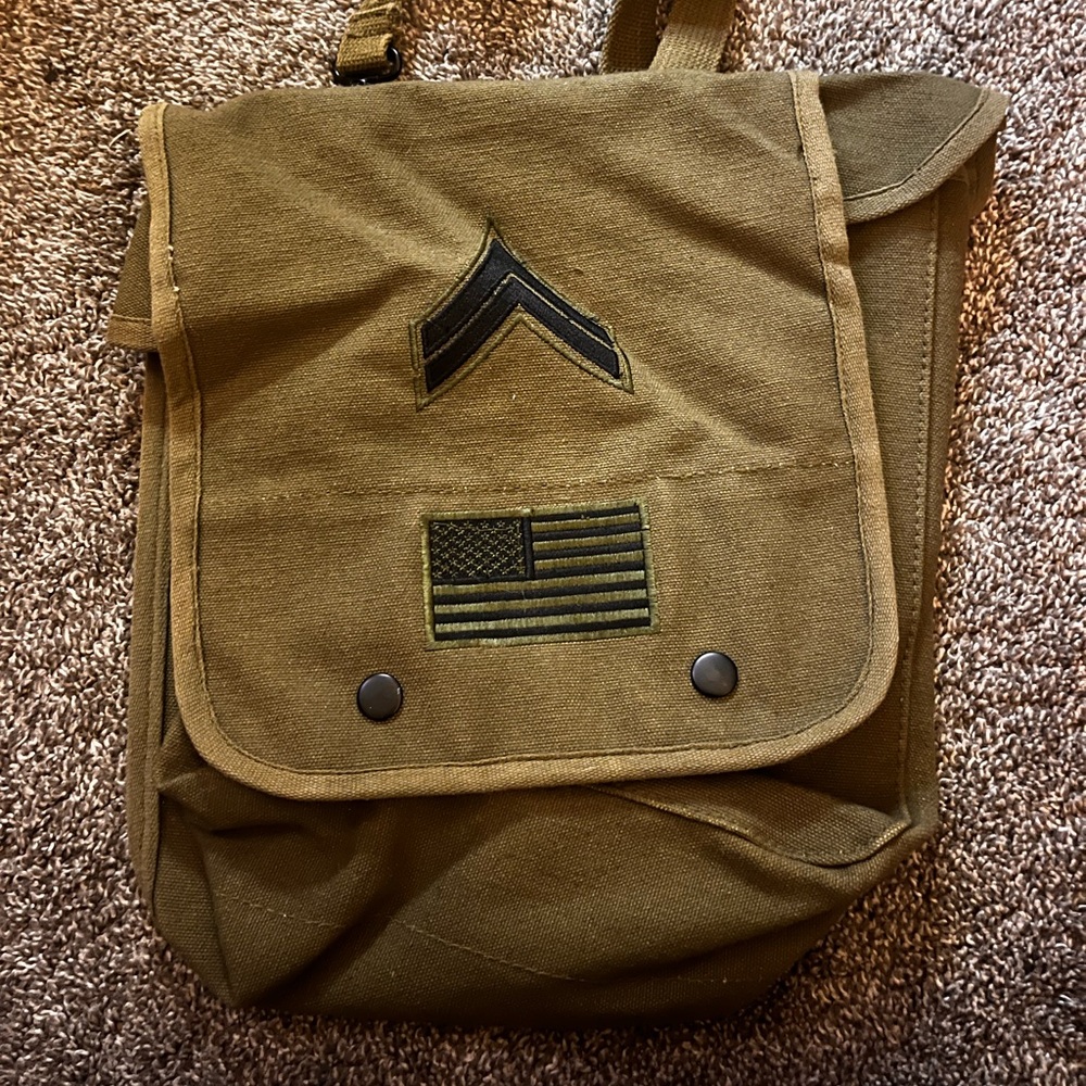 Olive Green Canvas Military-Style Crossbody Bag